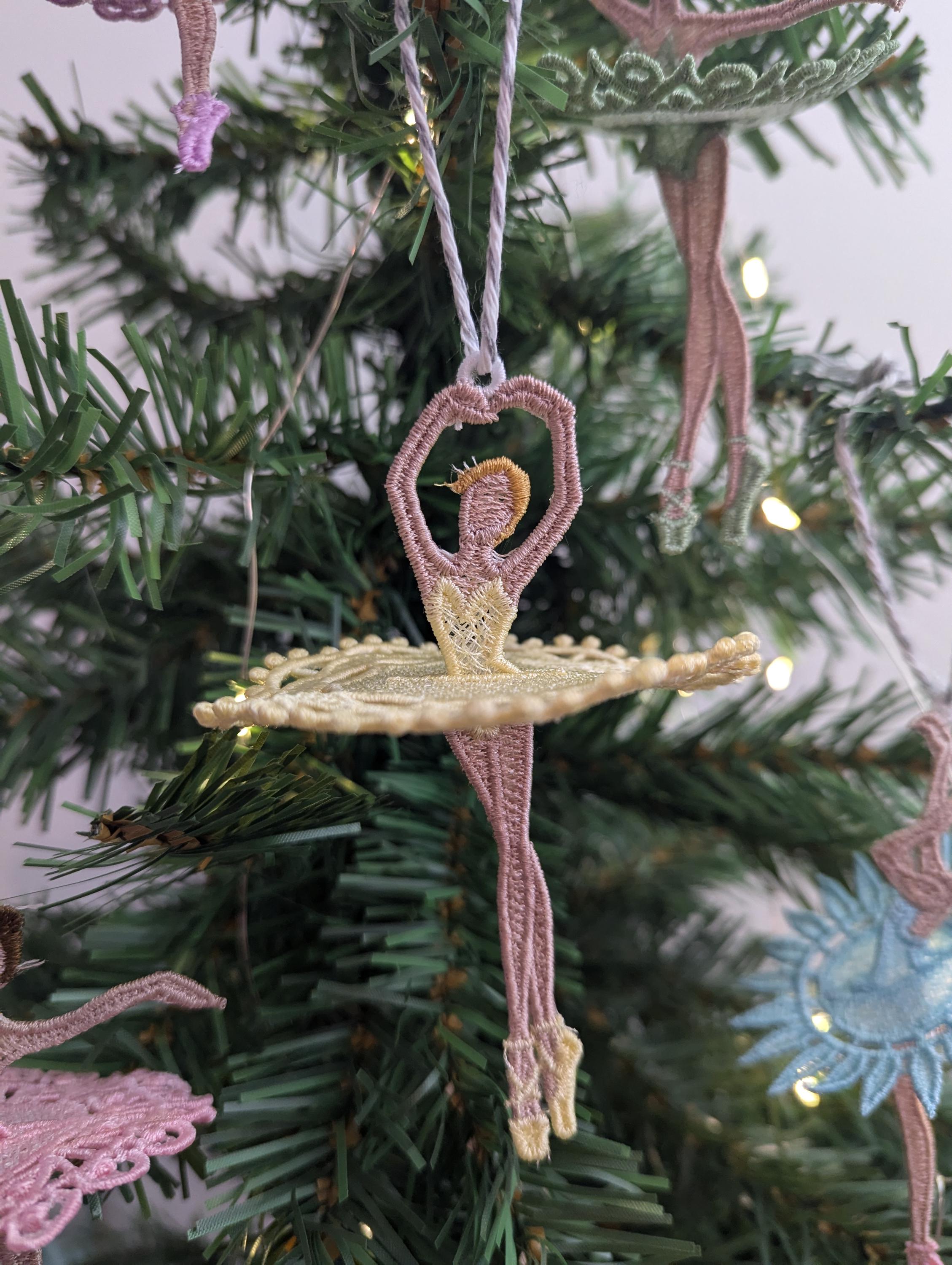 Embroidered Ballerina Ornament: Lacey Hanging Dancer Decoration