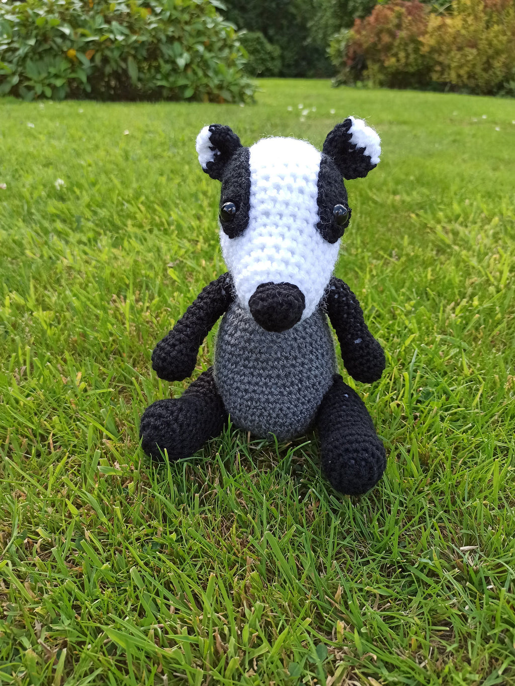 Cuddly Badger crochet soft toy, plush, handmade, plushies softies stuffed woodland decor gift children