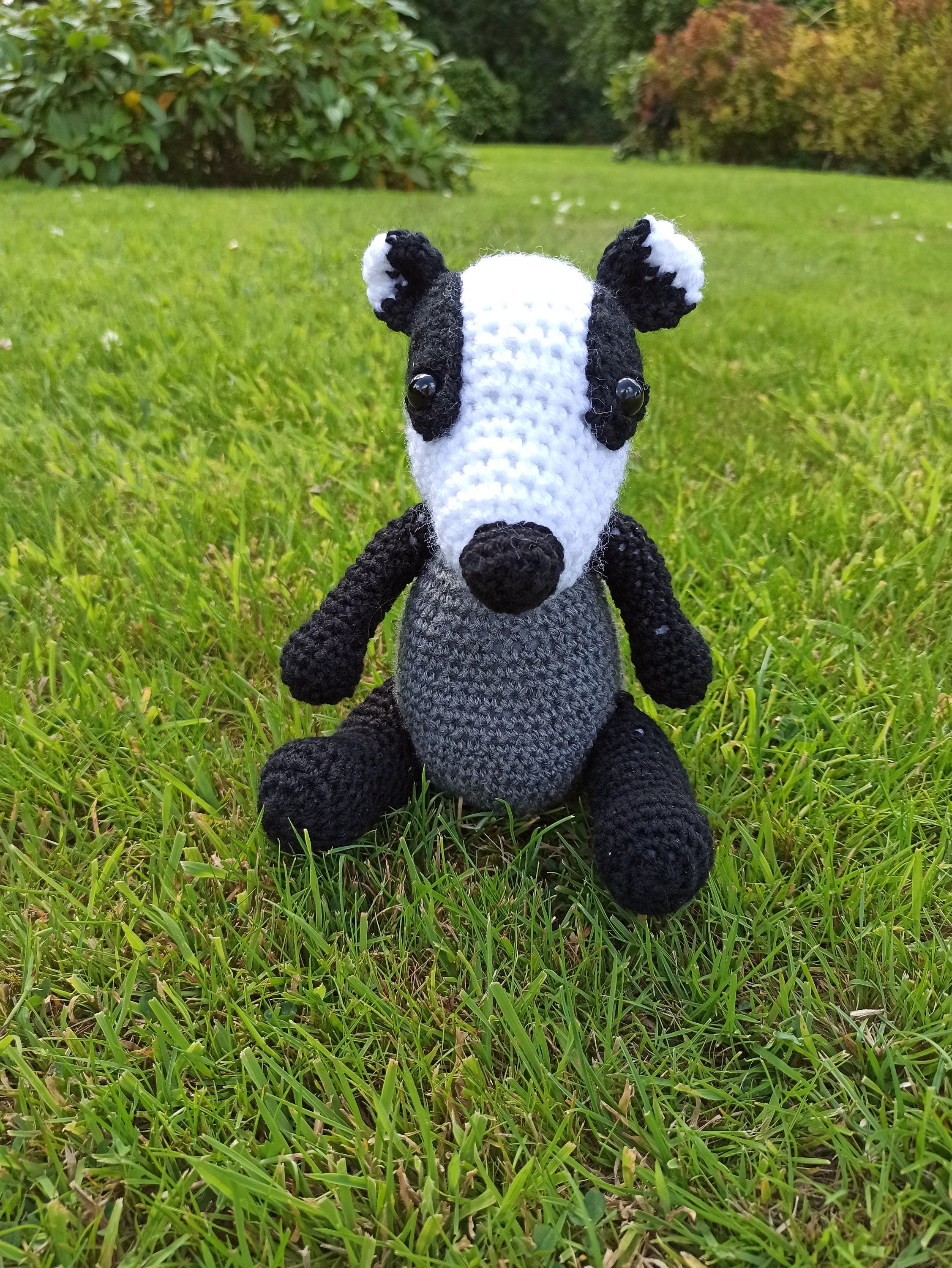 Cuddly Badger crochet soft toy, plush, handmade, plushies softies stuffed woodland decor gift children