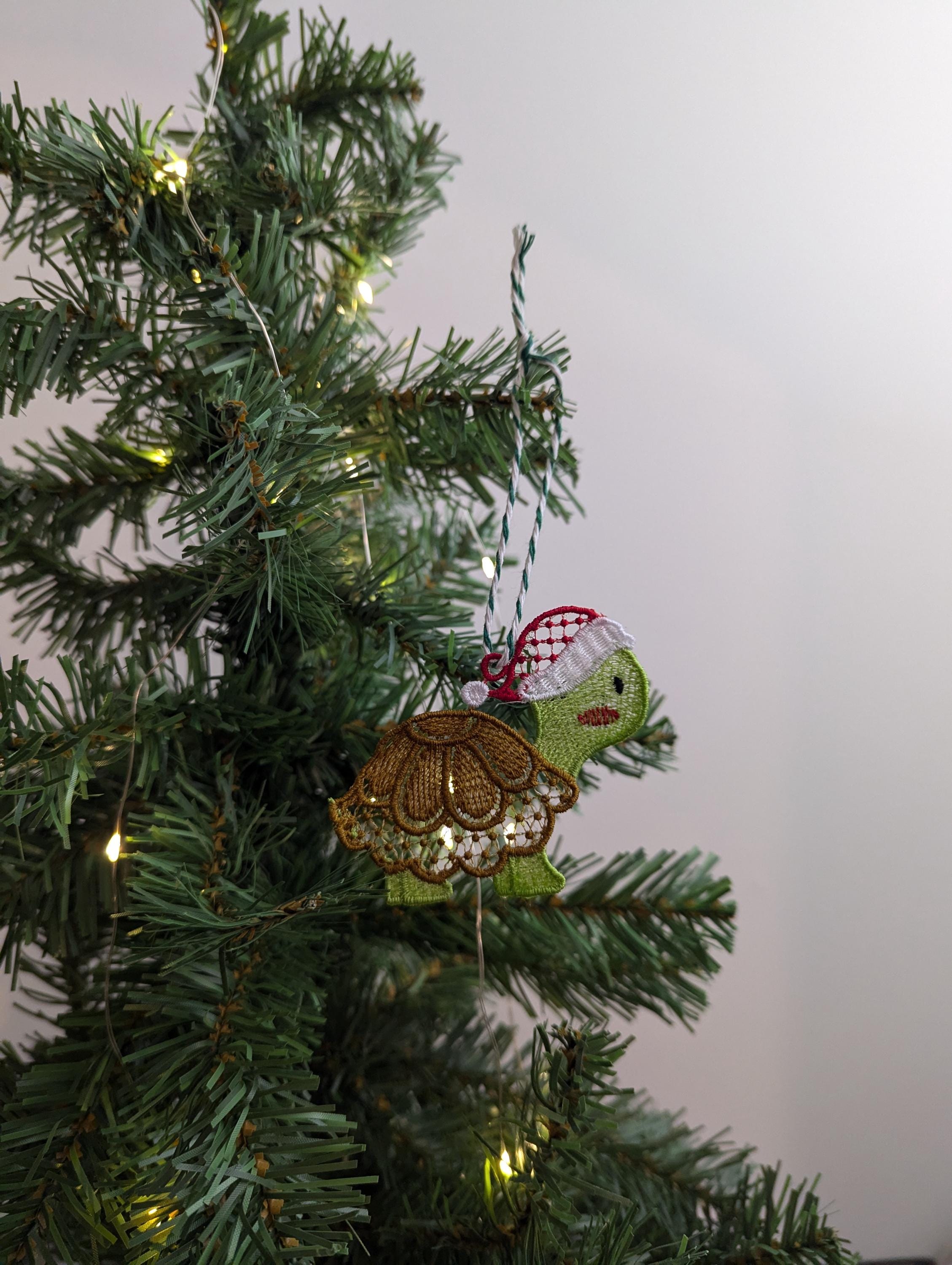 Embroidered Turtle Christmas Ornament: Hanging Pet Decoration