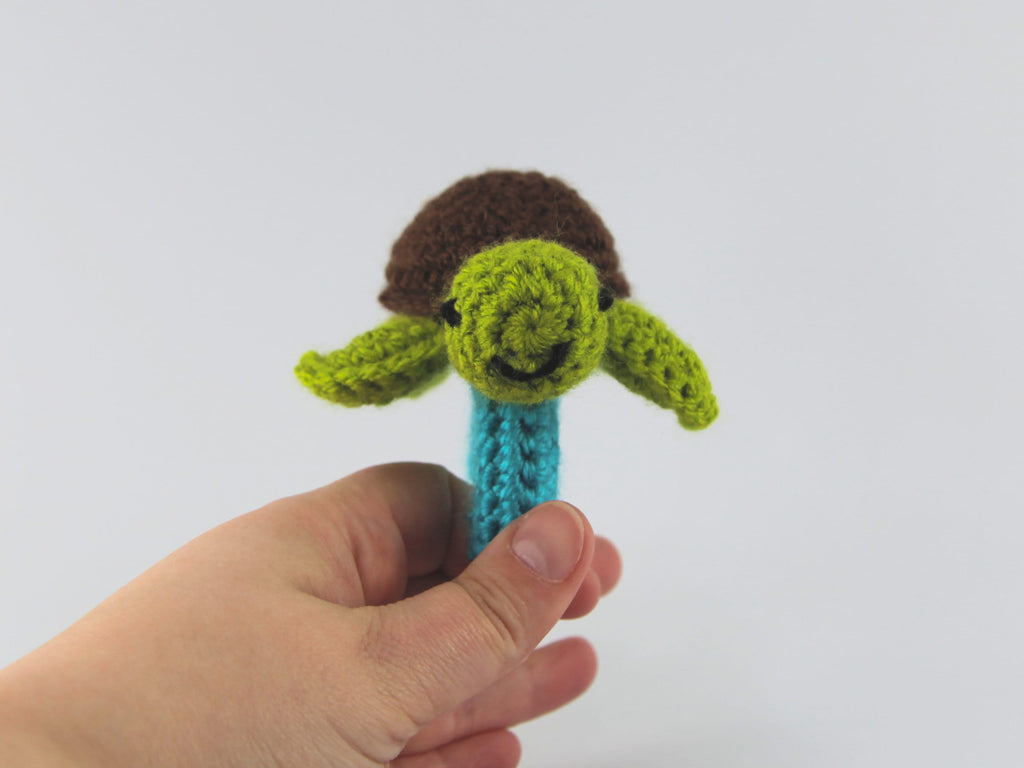 Crochet Turtle Teething Ring, Rattle, Wooden Baby Teether