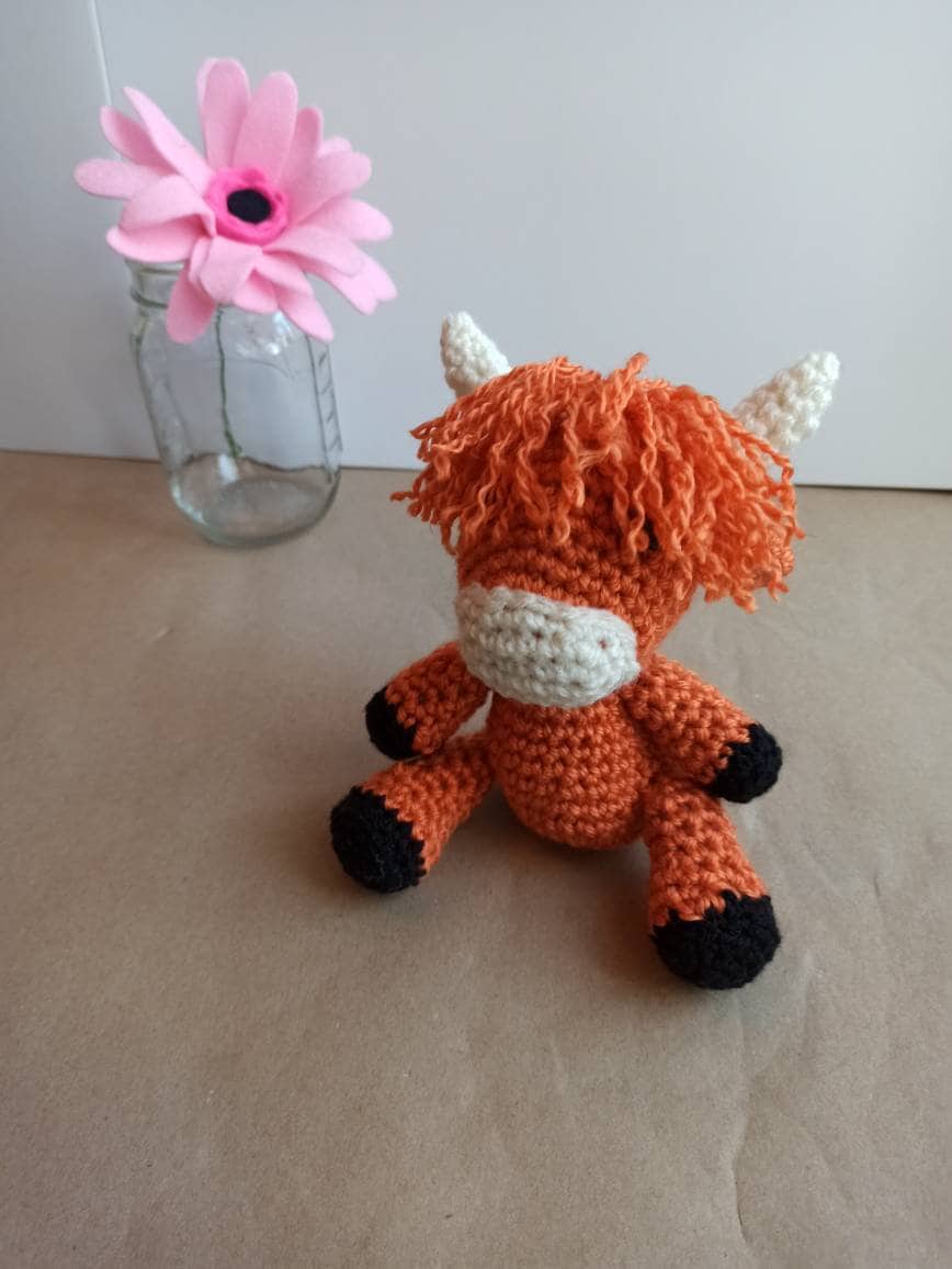 Crochet Highland Cow Plush Toy: Handmade Acrylic Softie