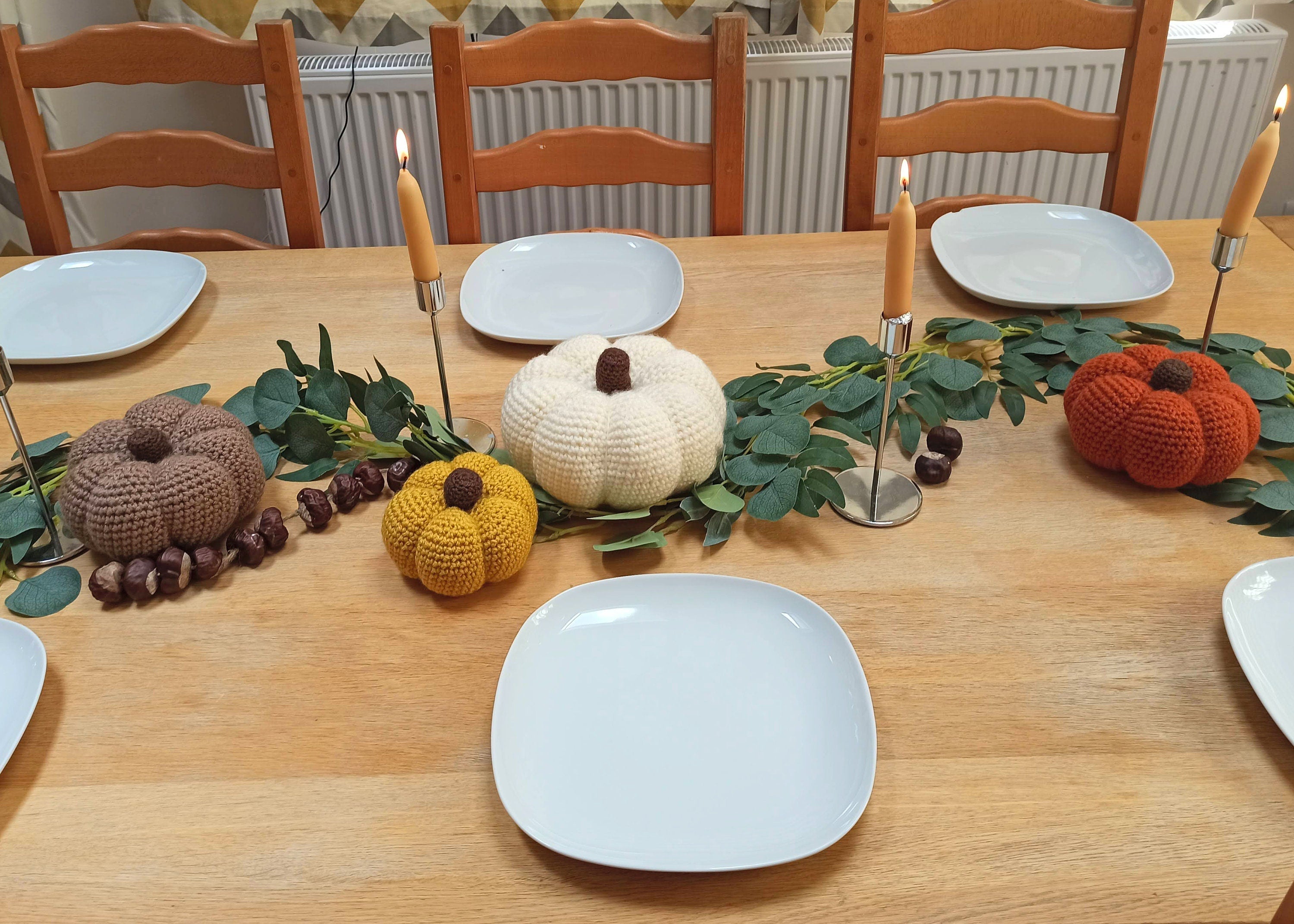 Lot de 4 grandes citrouilles au crochet, citrouille blanche, décoration de table, décoration d'automne