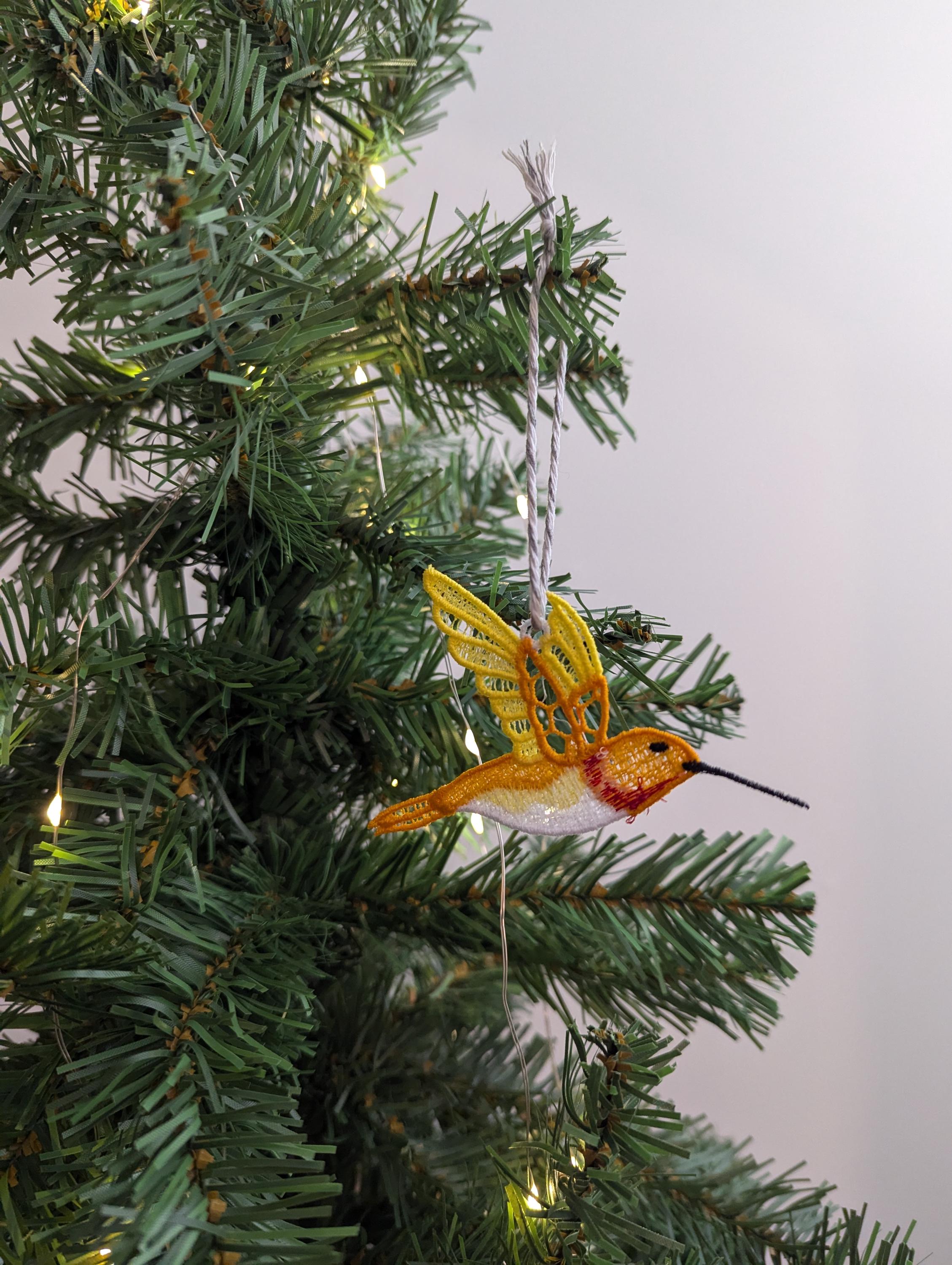 Lace Hummingbird Ornament: Machine Embroidery Hanging Decoration