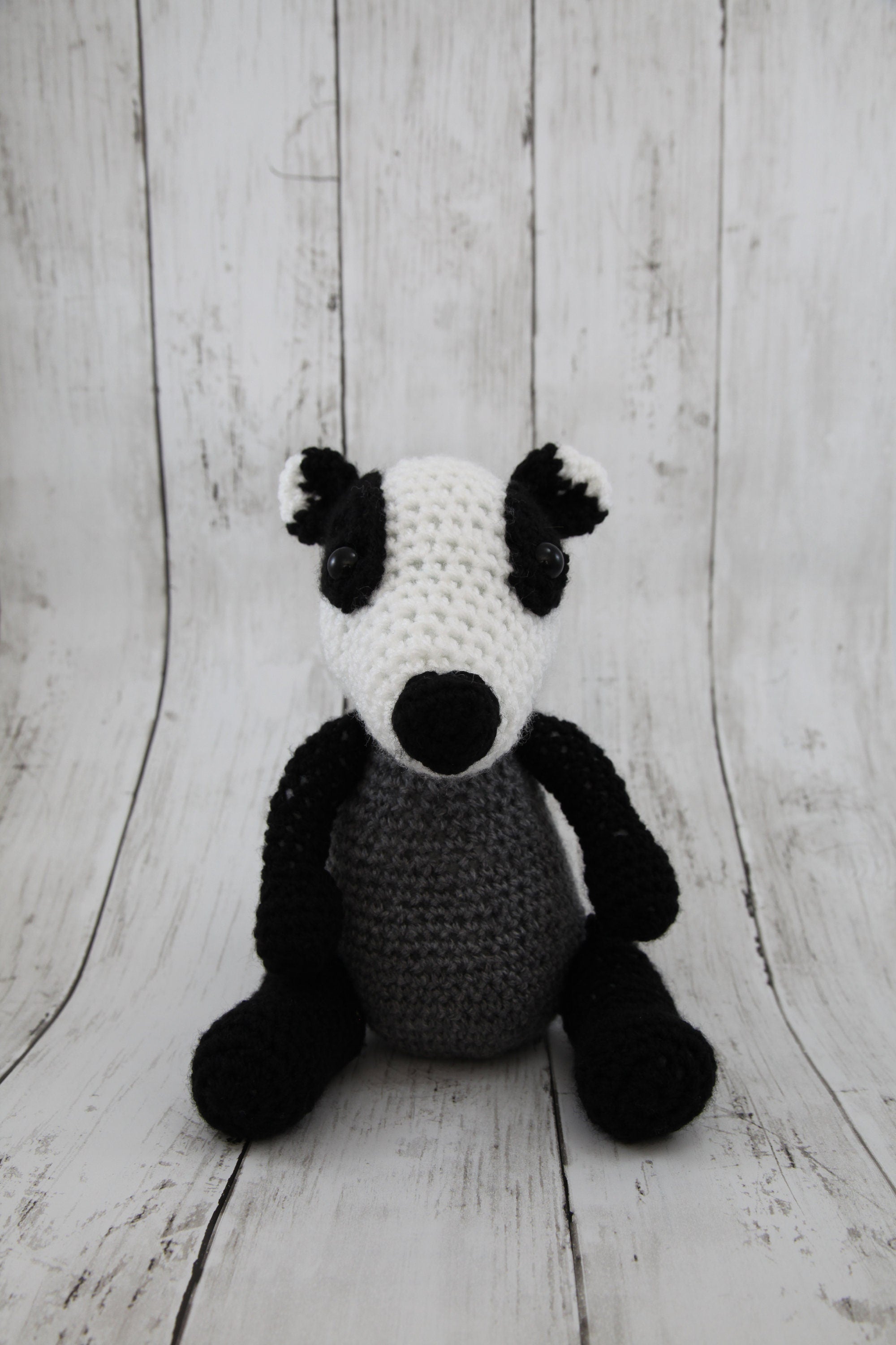 Cuddly Badger crochet soft toy, plush, handmade, plushies softies stuffed woodland decor gift children