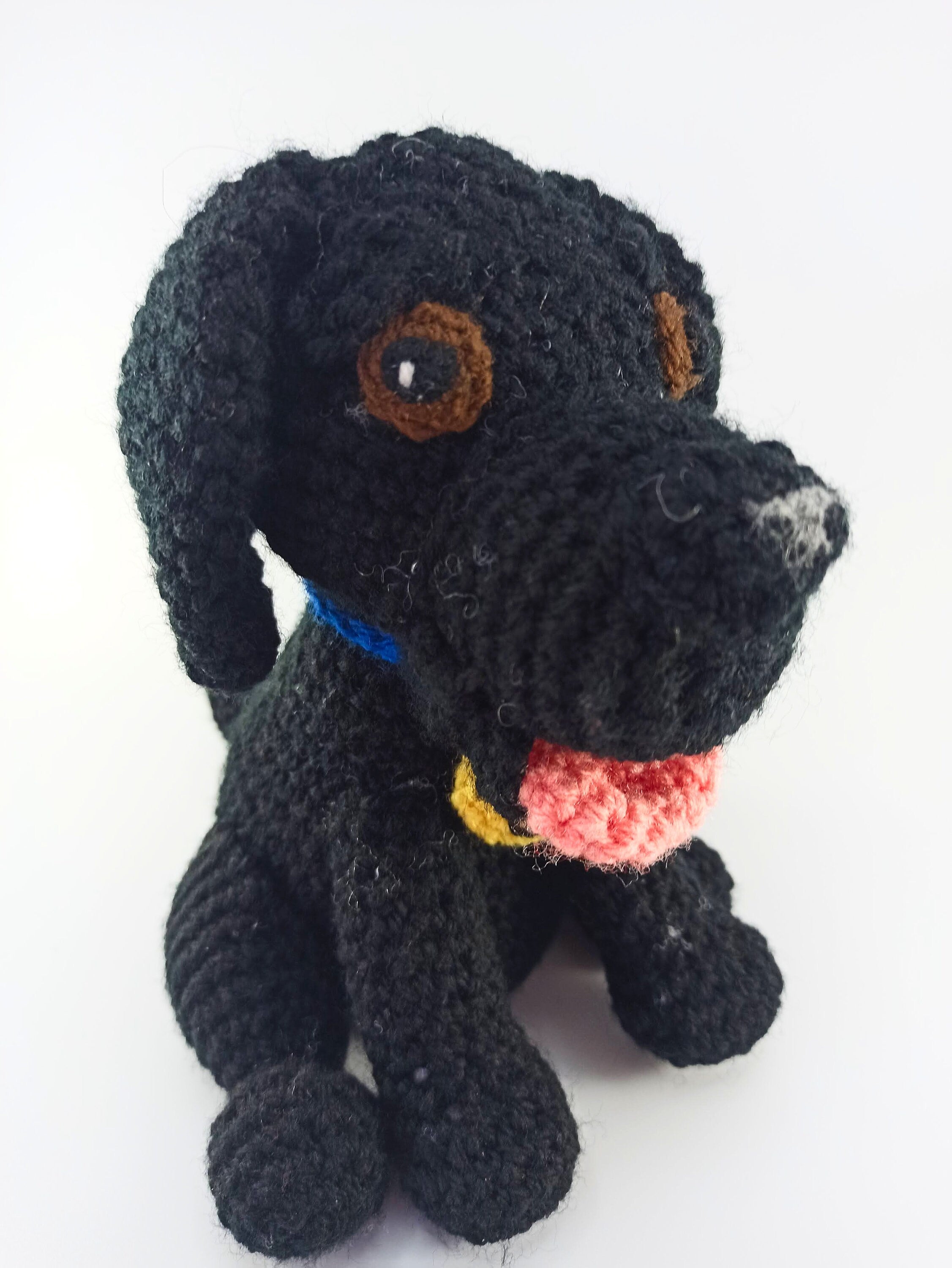 Crochet Labrador dog soft toy, plush stuffed animal, Black lab, personalised gift
