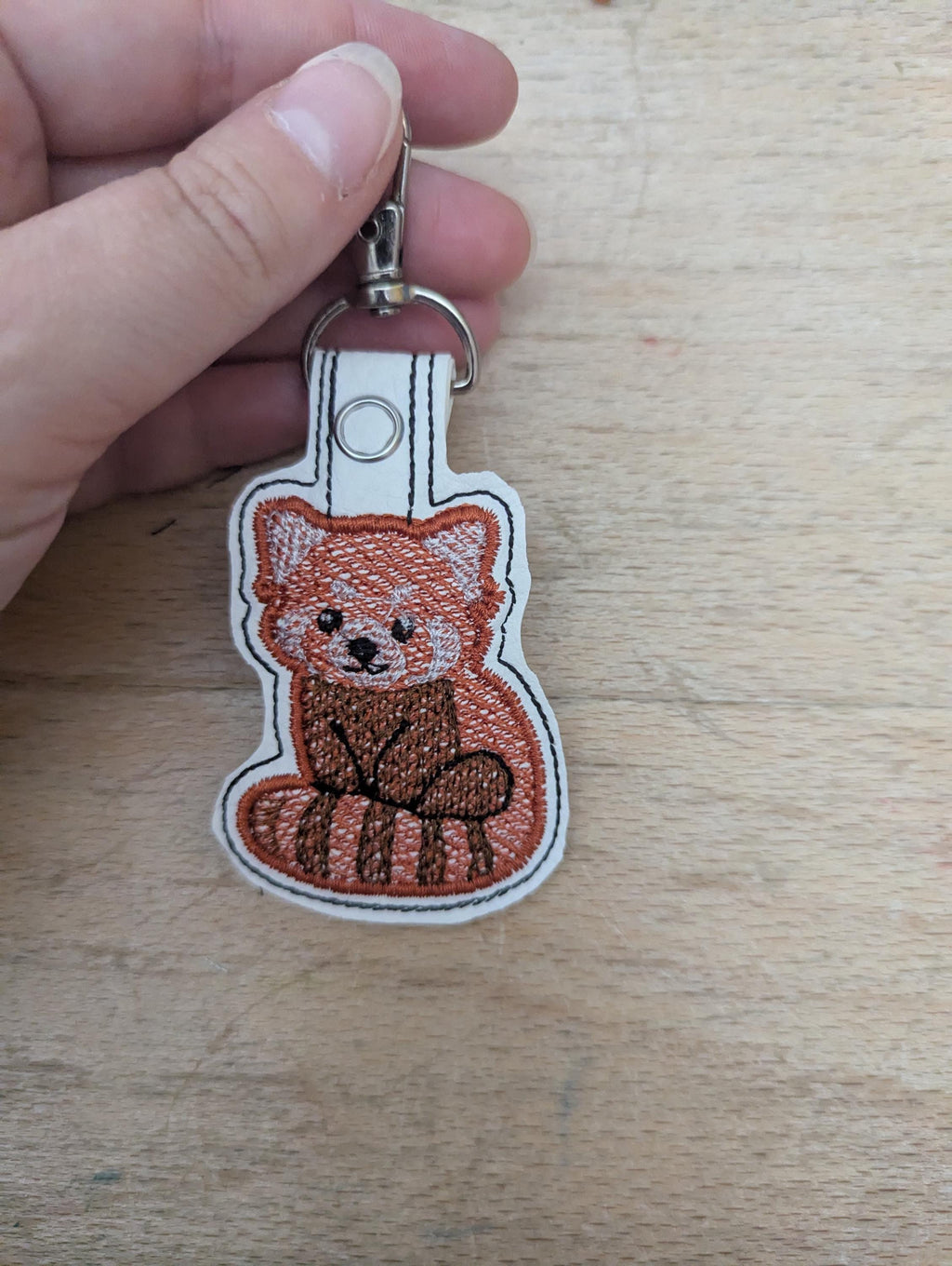 Red Panda keychain, machine embroidered keyring