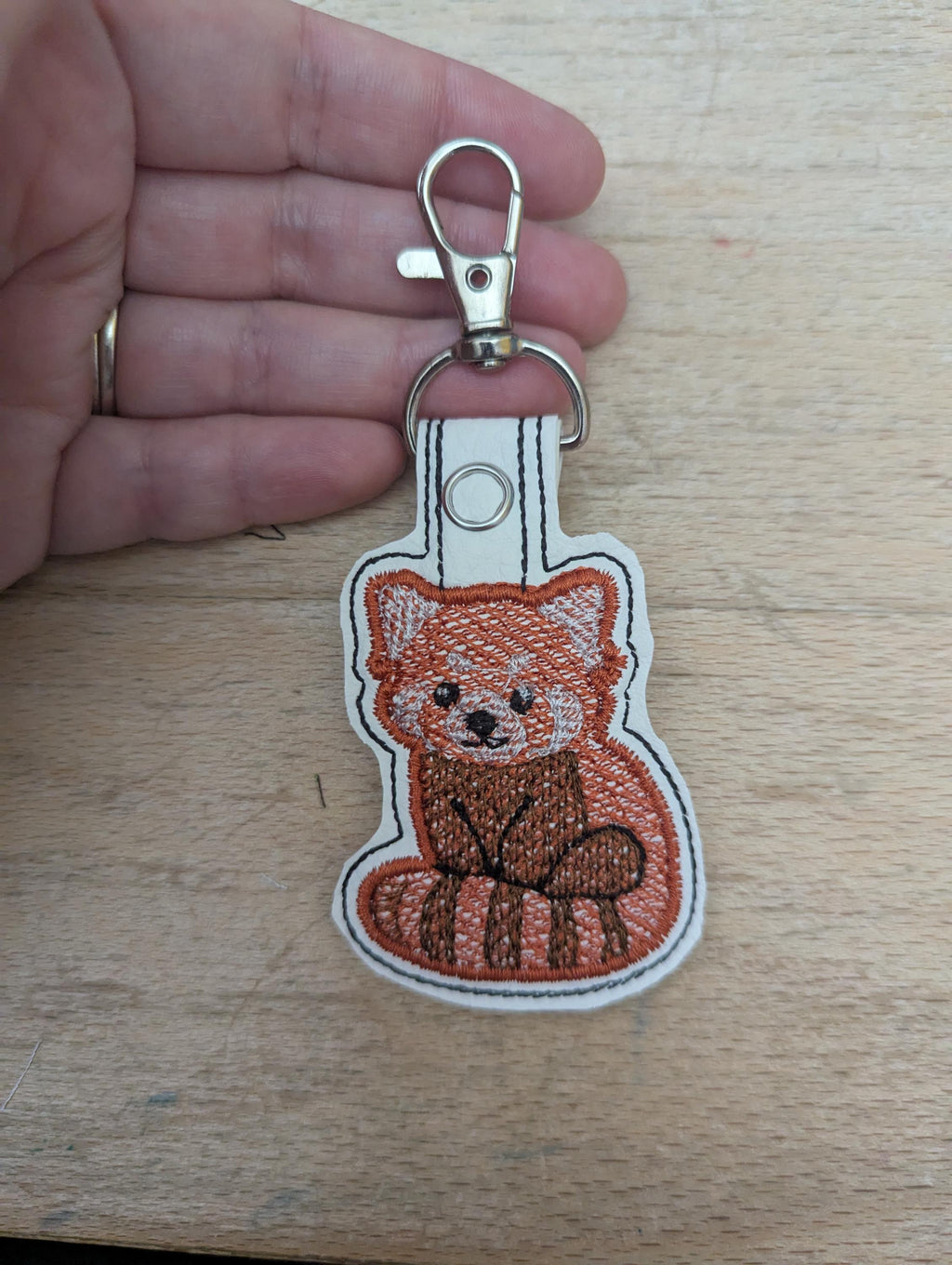 Red Panda keychain, machine embroidered keyring