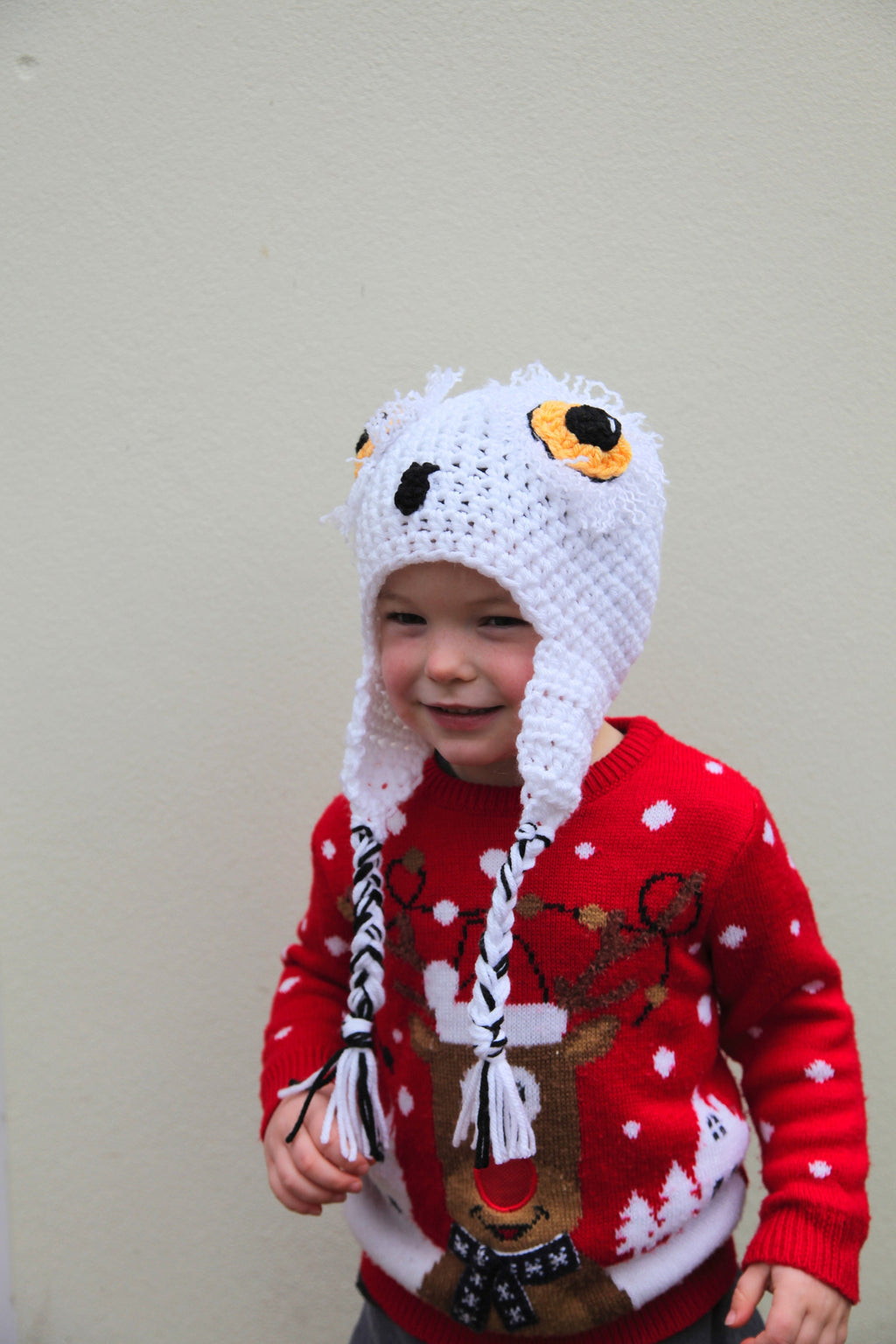 Crochet snowy owl hat, baby, toddler, child, adult sizes, novelty winter hat
