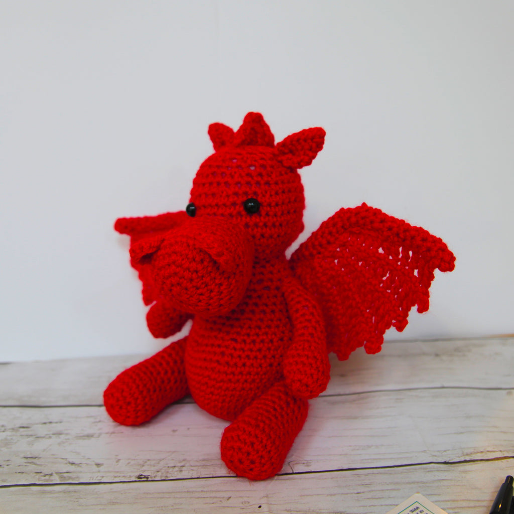 Welsh cuddly crochet dragon, soft stuffed knitted toy, stuffies, plushies, plush toys