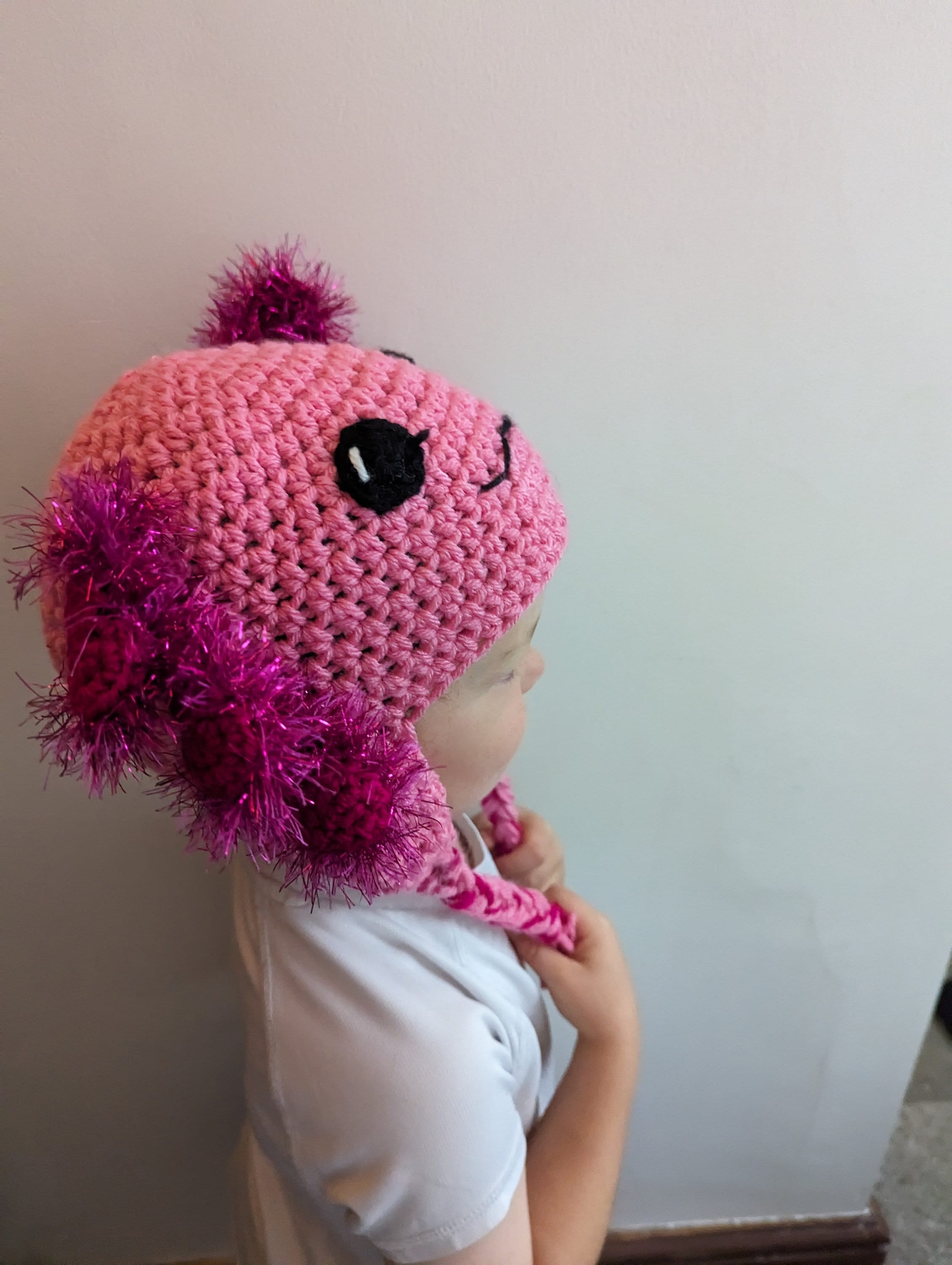 Crochet Axolotl hat, winter novelty hat, newborn, child, toddler, adult sizes