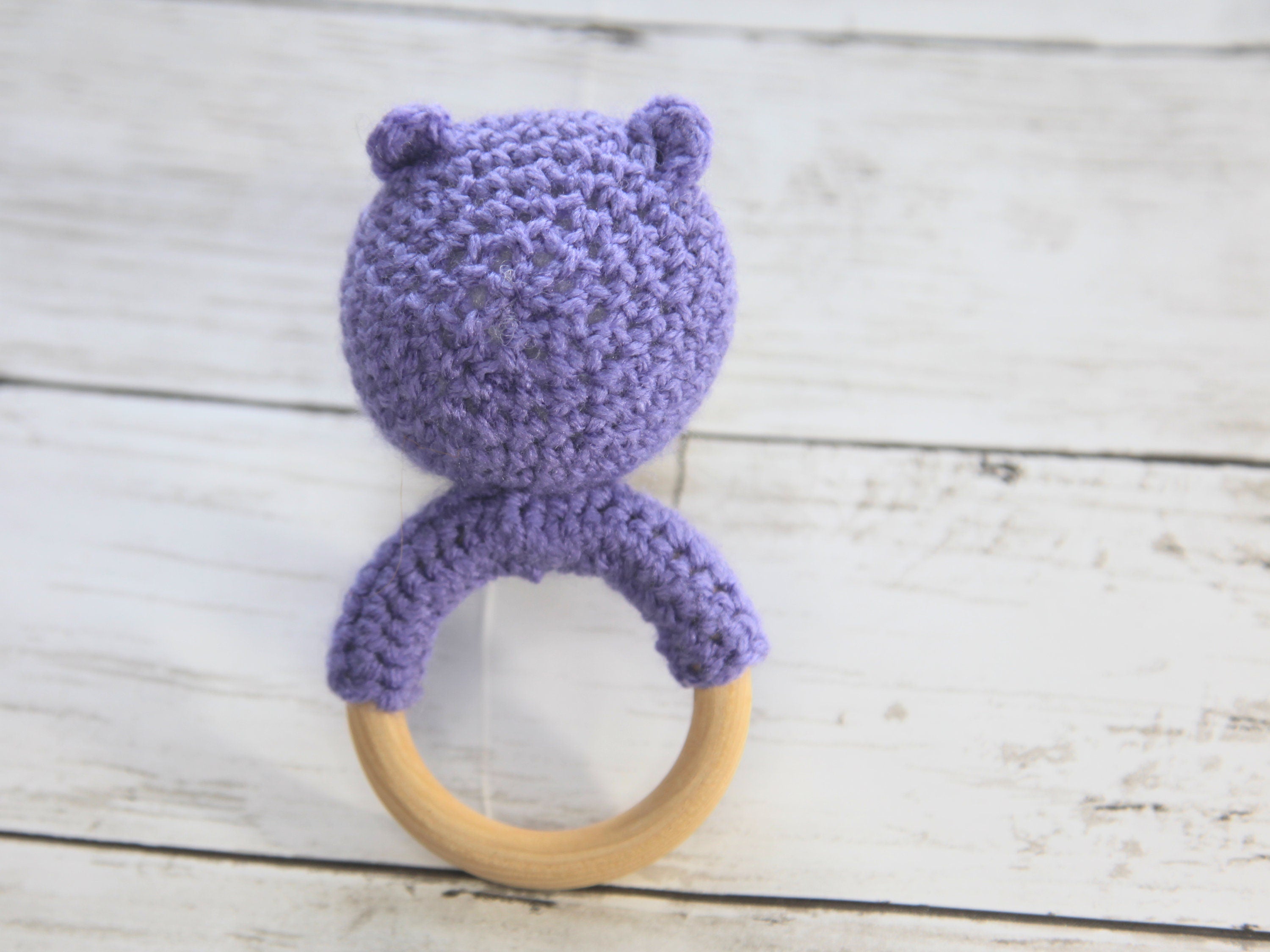 Crochet Hippo Teething Ring: Wooden Rattle, Newborn Gift