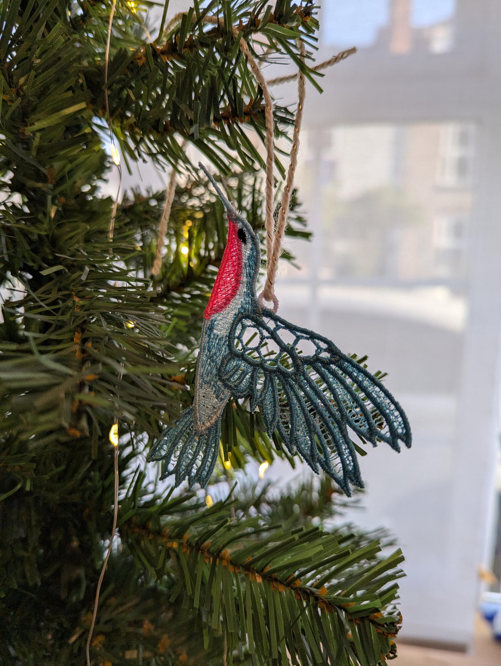 Embroidered Lace Hummingbird Hanging Ornament