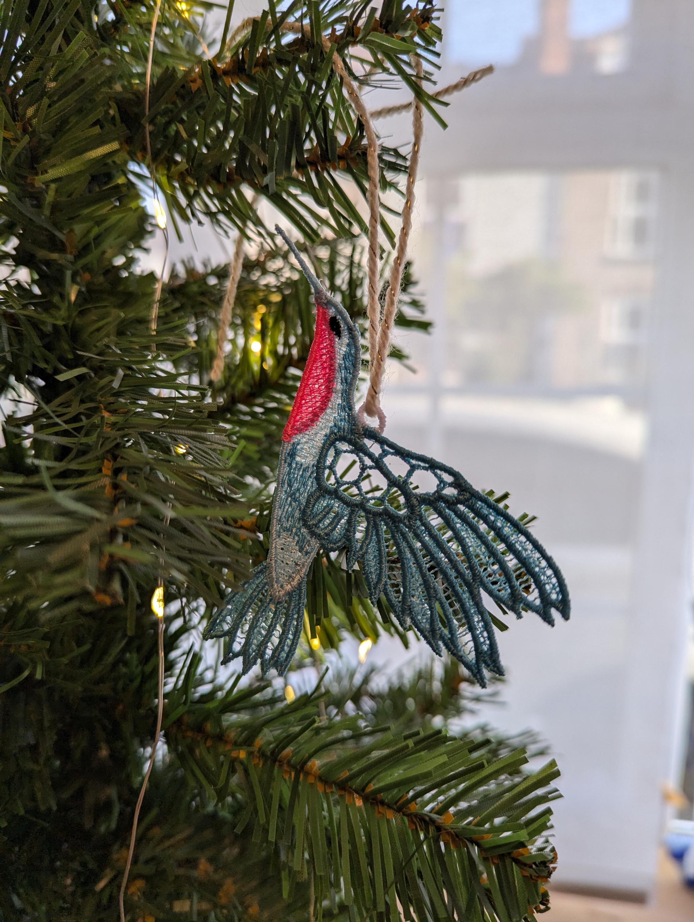 Embroidered Lace Hummingbird Hanging Ornament
