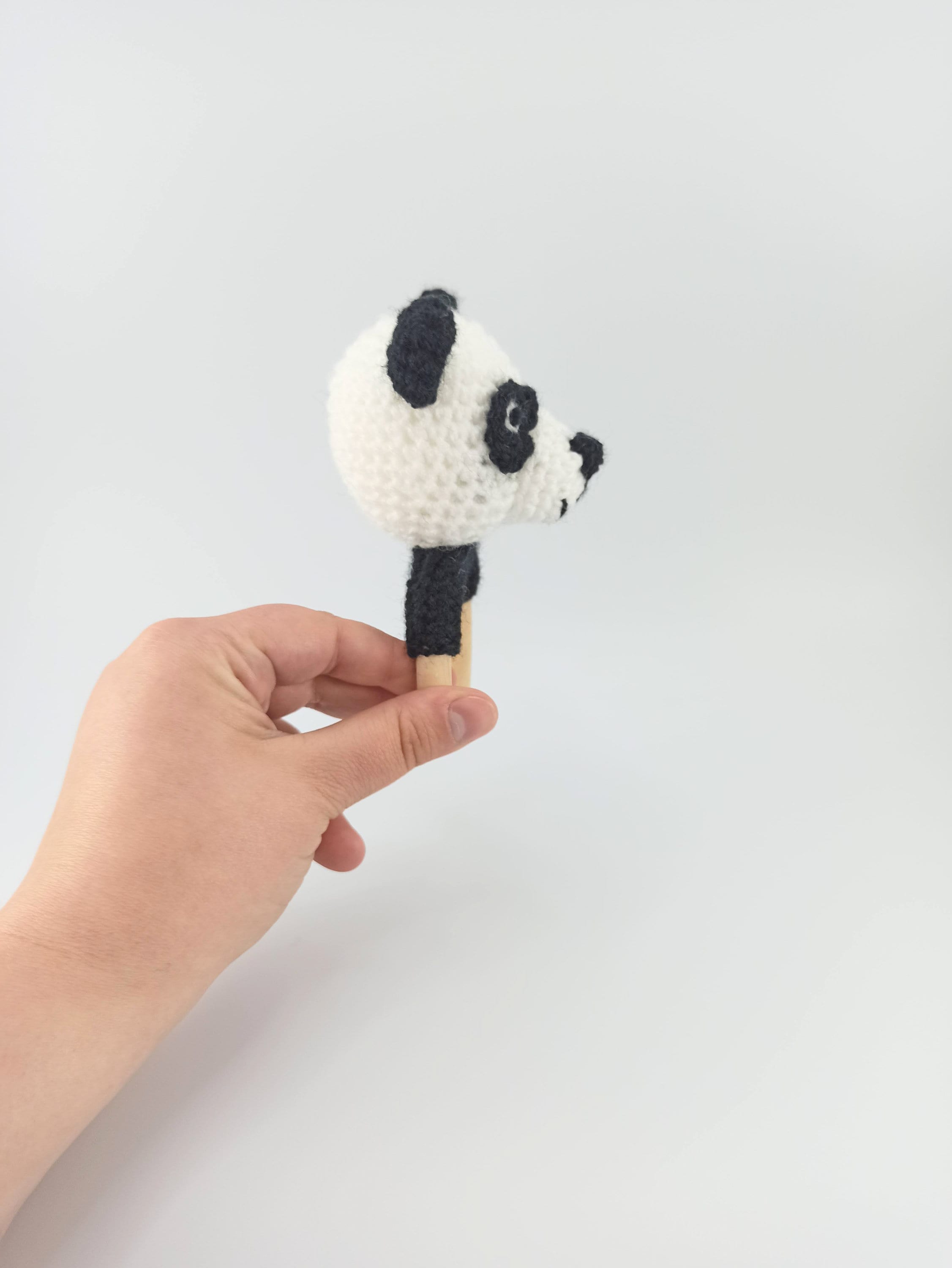 Crochet Panda Teether: Wooden Rattle Ring, Newborn Gift