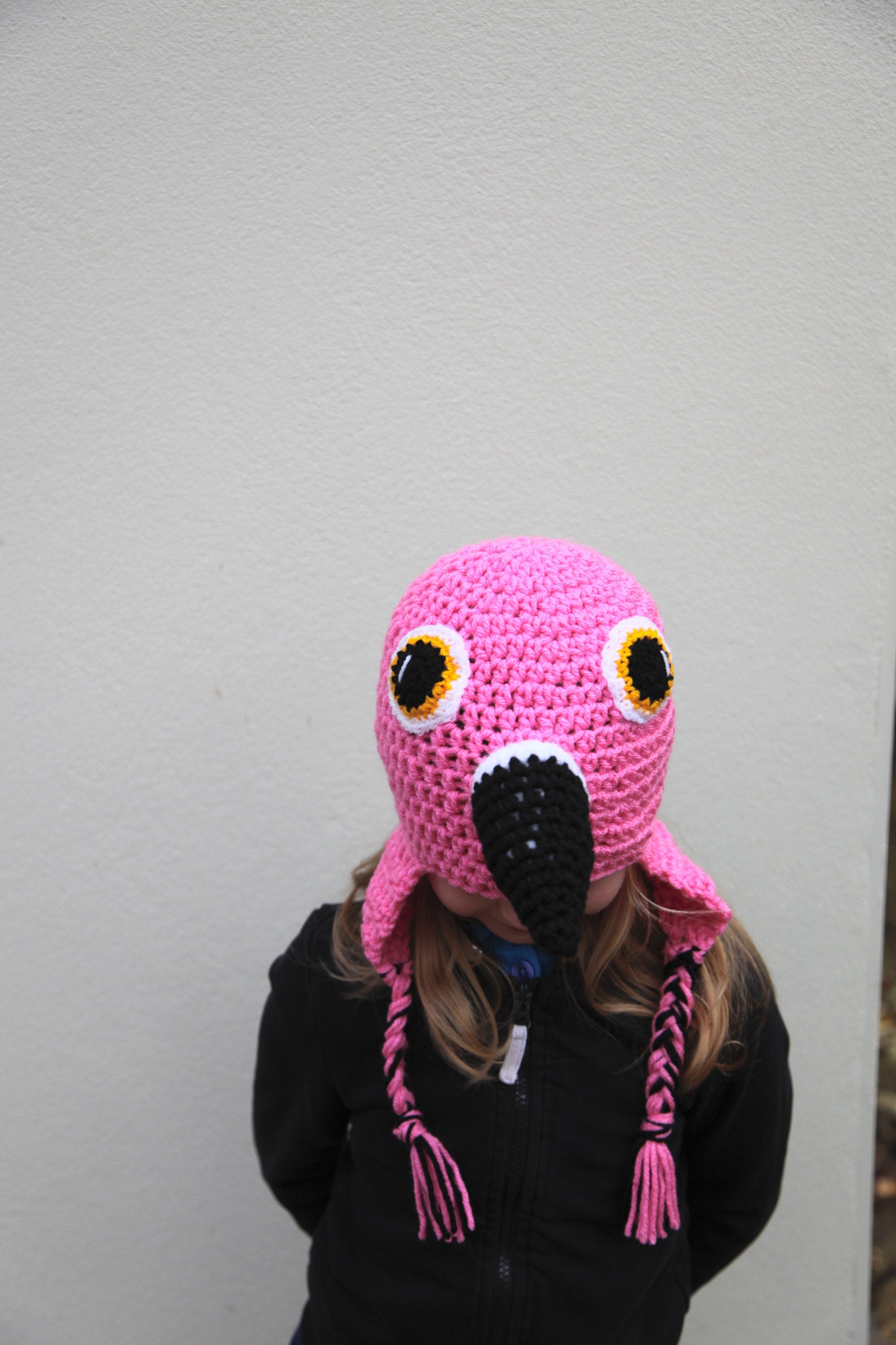 Crochet Flamingo hat, winter novelty hat, newborn, toddler, child, adult sizes