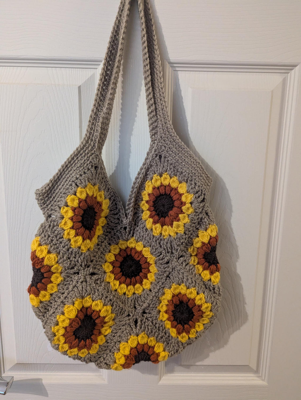 Sac crochet tournesol, sac granny square
