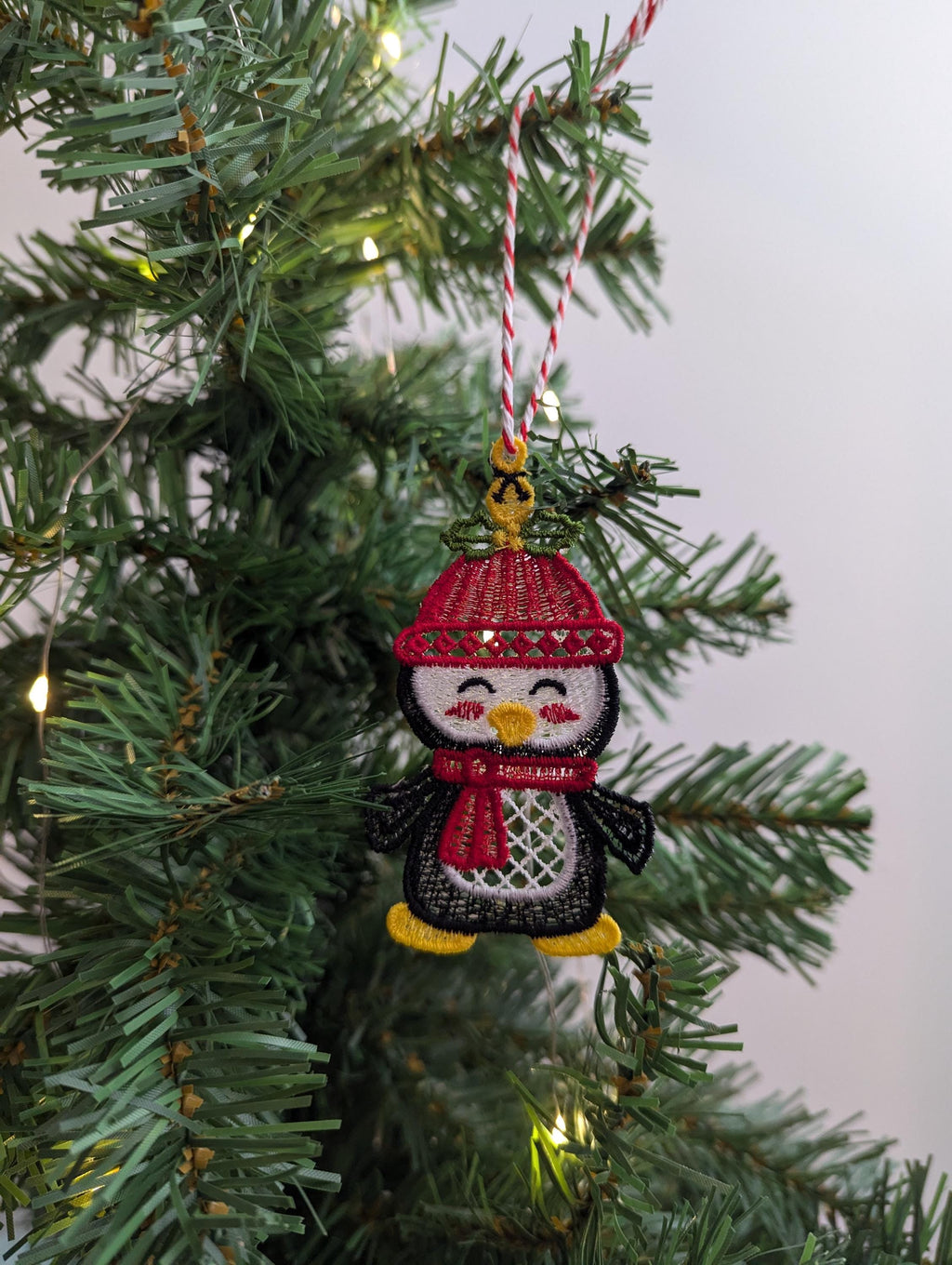 Embroidered Christmas Penguin Ornament: Hanging Decoration