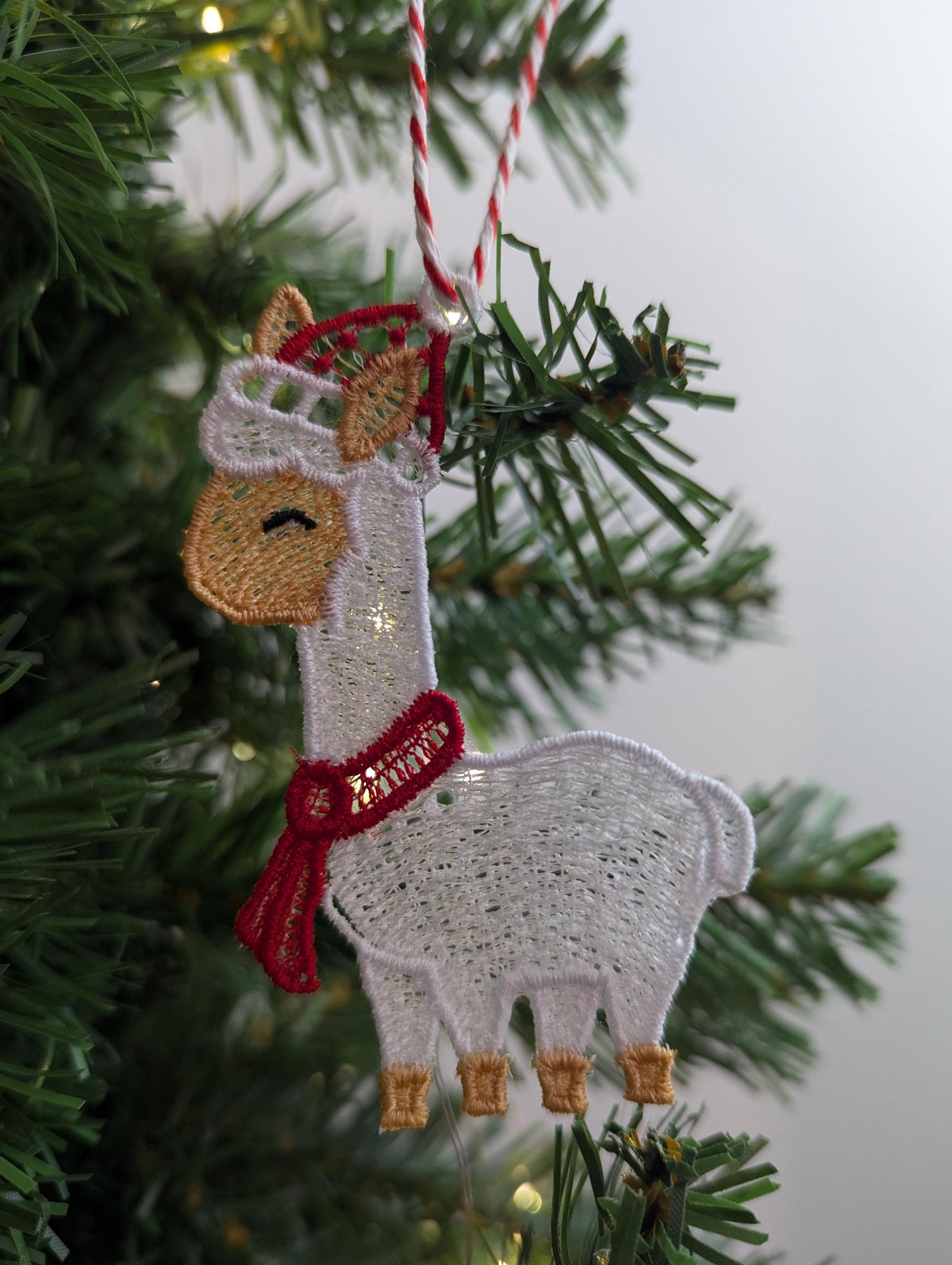 Embroidered Lace Christmas Alpaca Ornament: Hanging Pet Decoration