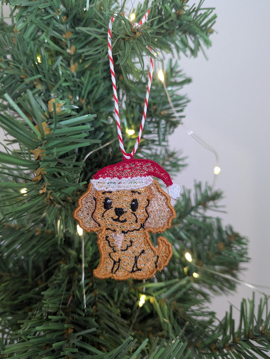 Embroidered hanging Dog Christmas decorations, machine embroidery