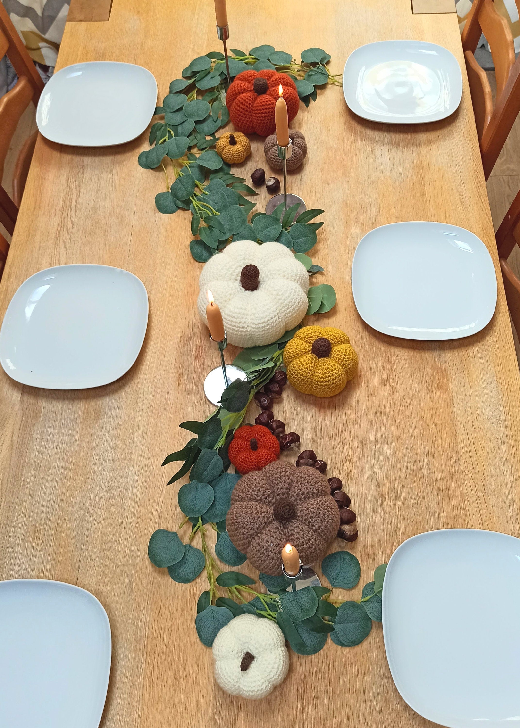 Lot de 4 grandes citrouilles au crochet, citrouille blanche, décoration de table, décoration d'automne