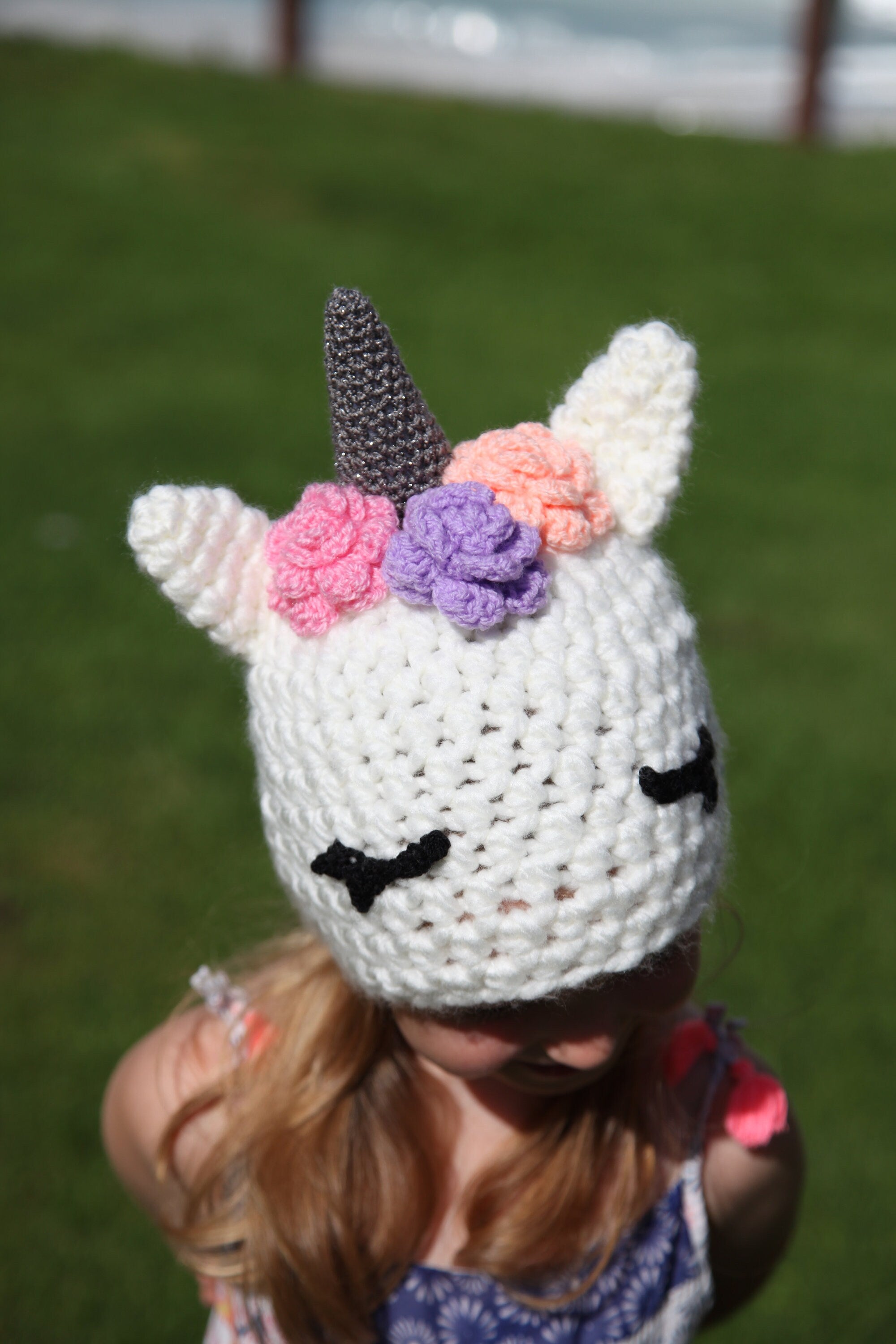 Unicorn novelty winter crochet hat, toddler, child, adult size