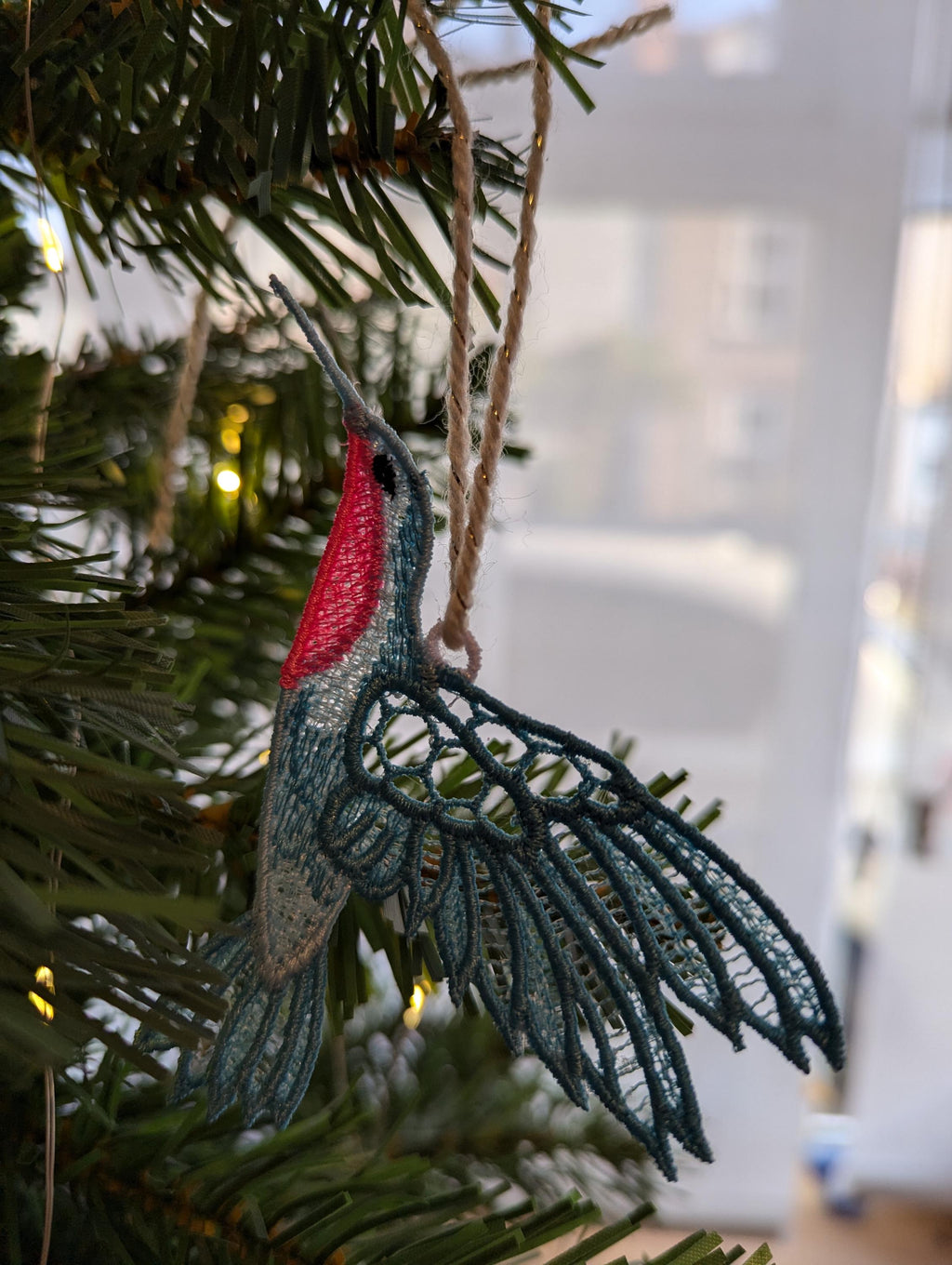 Embroidered Lace Hummingbird Hanging Ornament