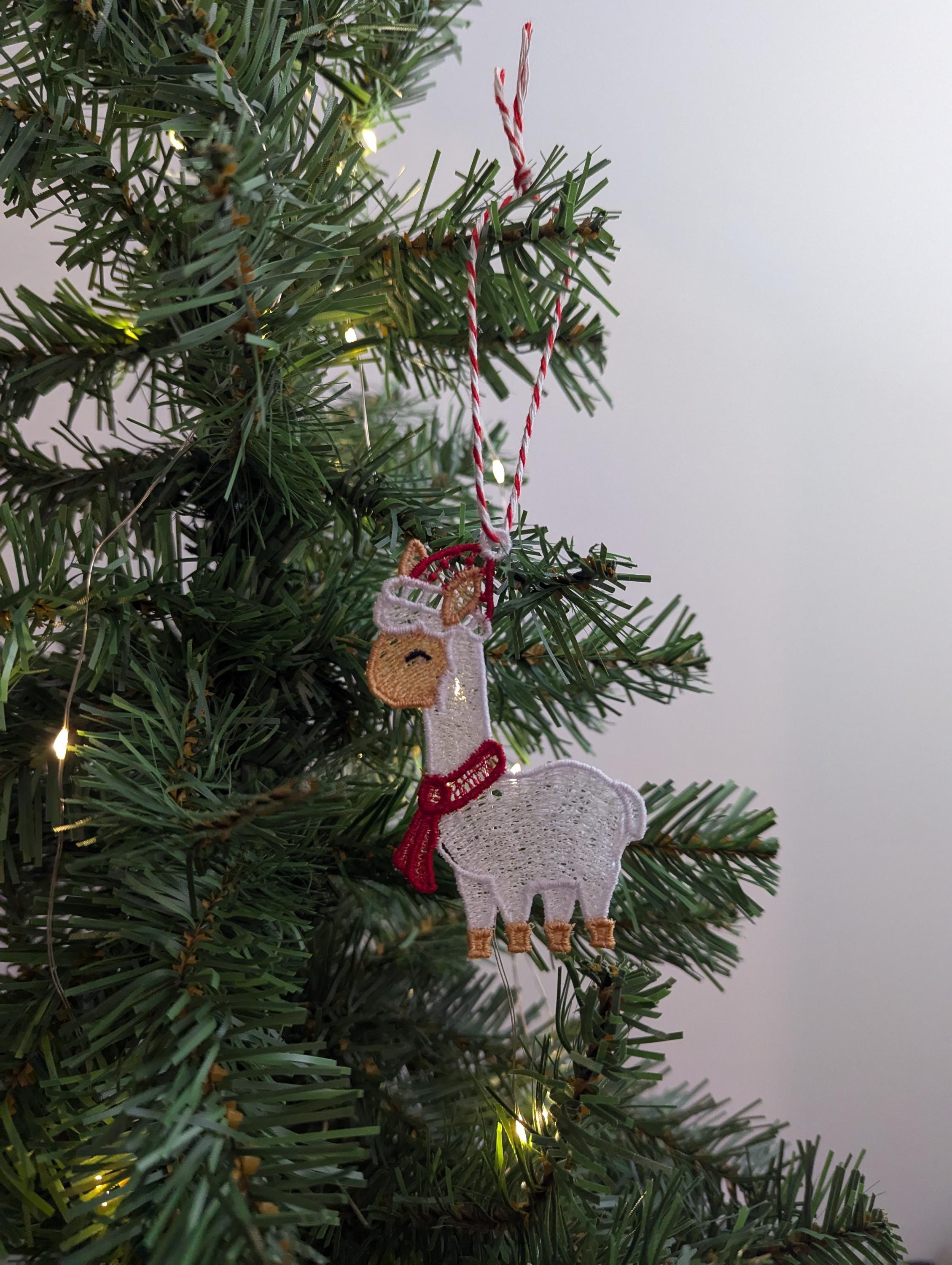 Embroidered Lace Christmas Alpaca Ornament: Hanging Pet Decoration