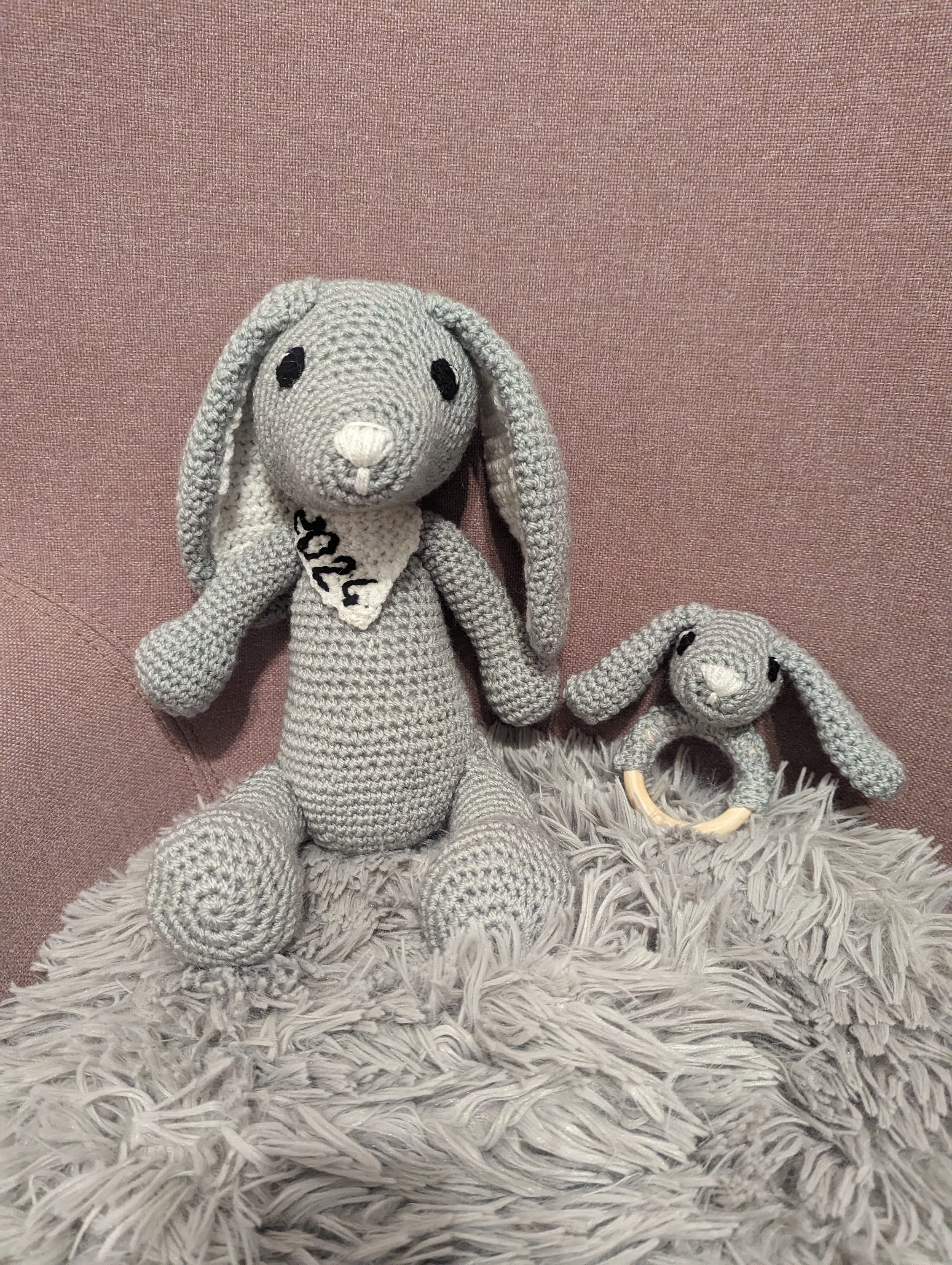 Crochet Bunny and Teether Set, Newborn Gift