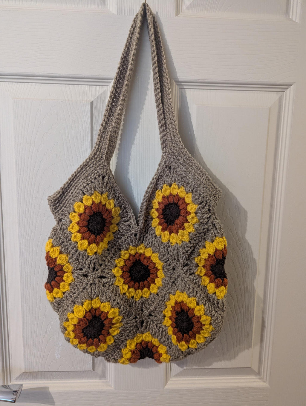 Sac crochet tournesol, sac granny square
