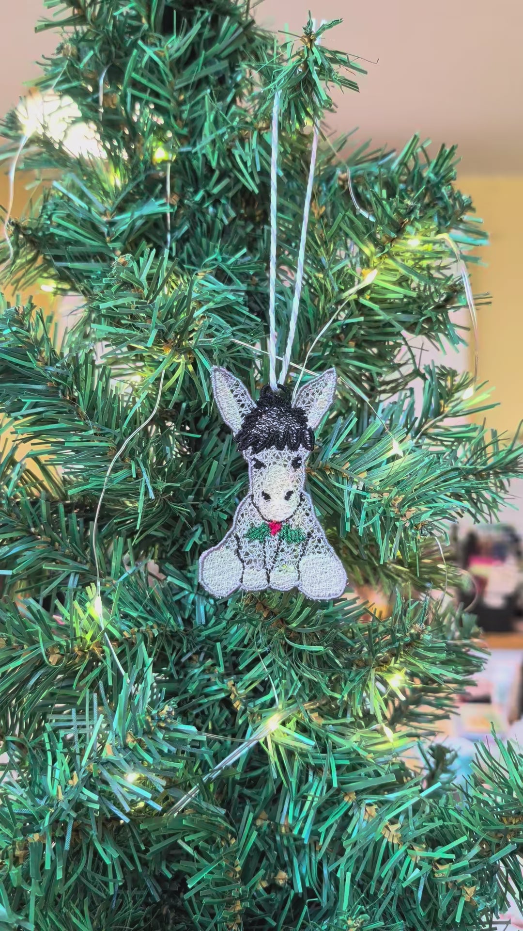 Embroidered Donkey Christmas Ornament, Cute Festive Donkey Tree Decor, Holy Nativity Animal Gift