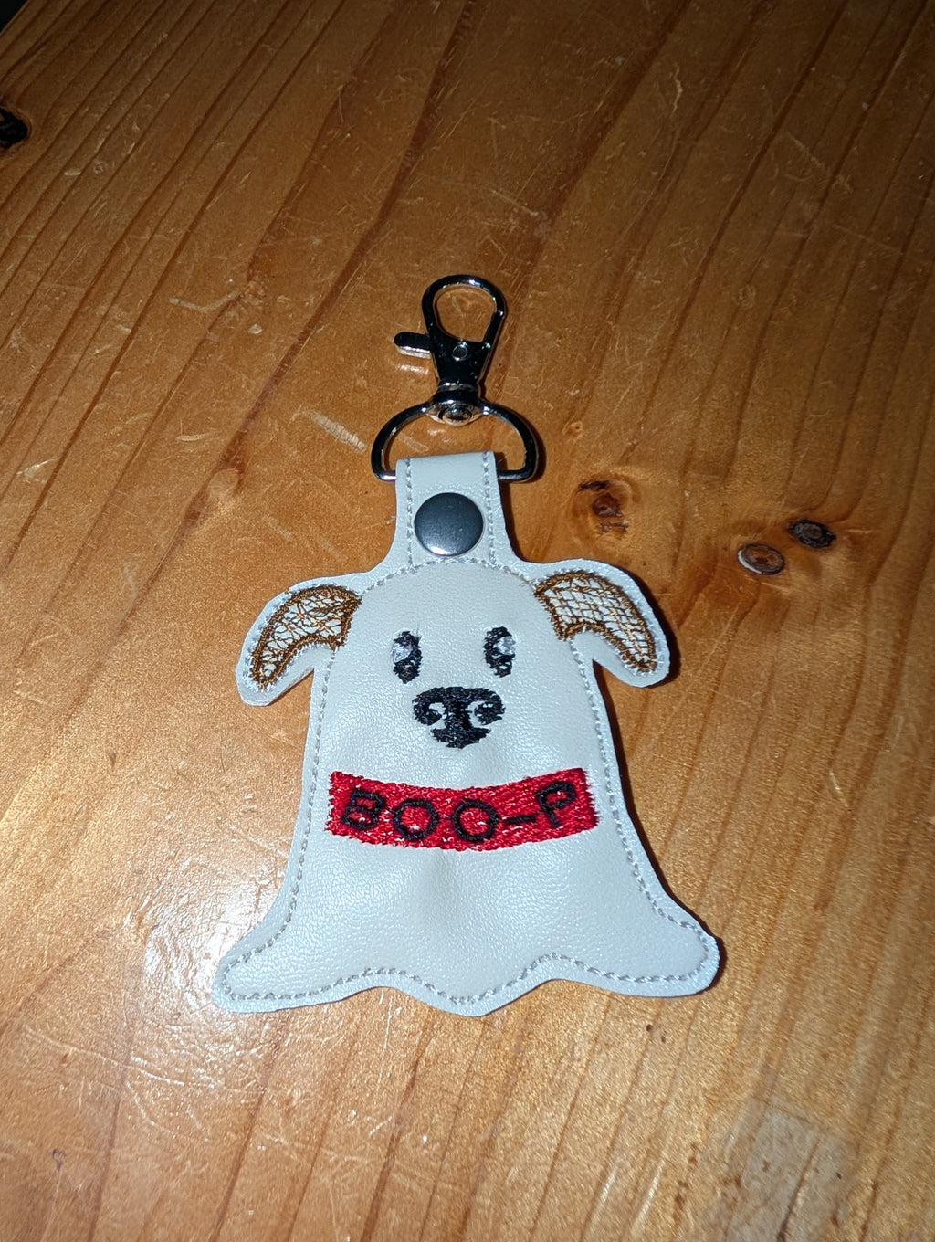 Ghost Dog "BOO-P" Embroidered Faux Leather Keychain / Bag Charm