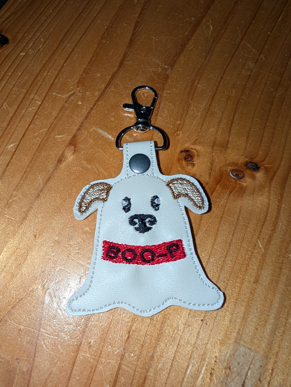 Ghost Dog "BOO-P" Embroidered Faux Leather Keychain / Bag Charm