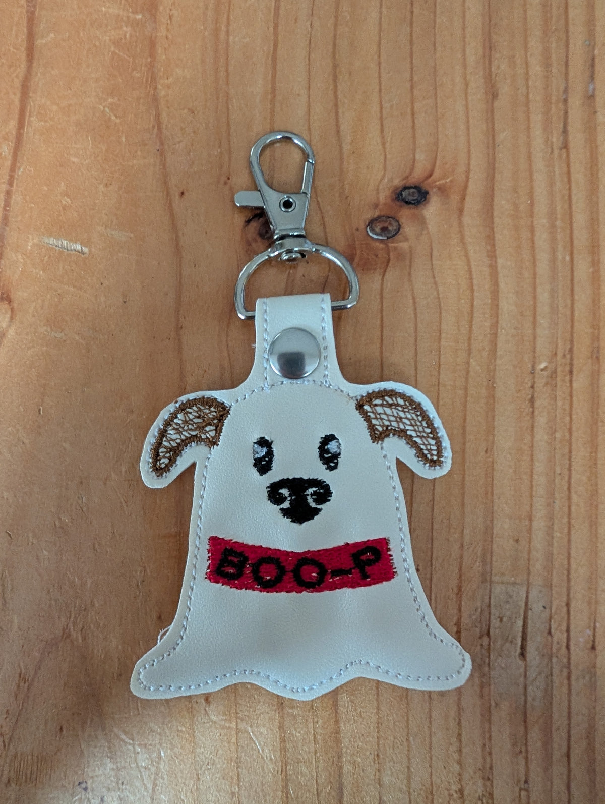 Ghost Dog "BOO-P" Embroidered Faux Leather Keychain / Bag Charm
