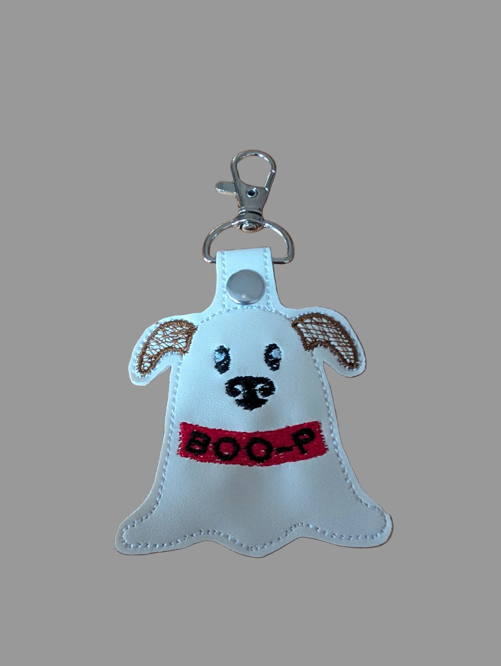 Ghost Dog "BOO-P" Embroidered Faux Leather Keychain / Bag Charm