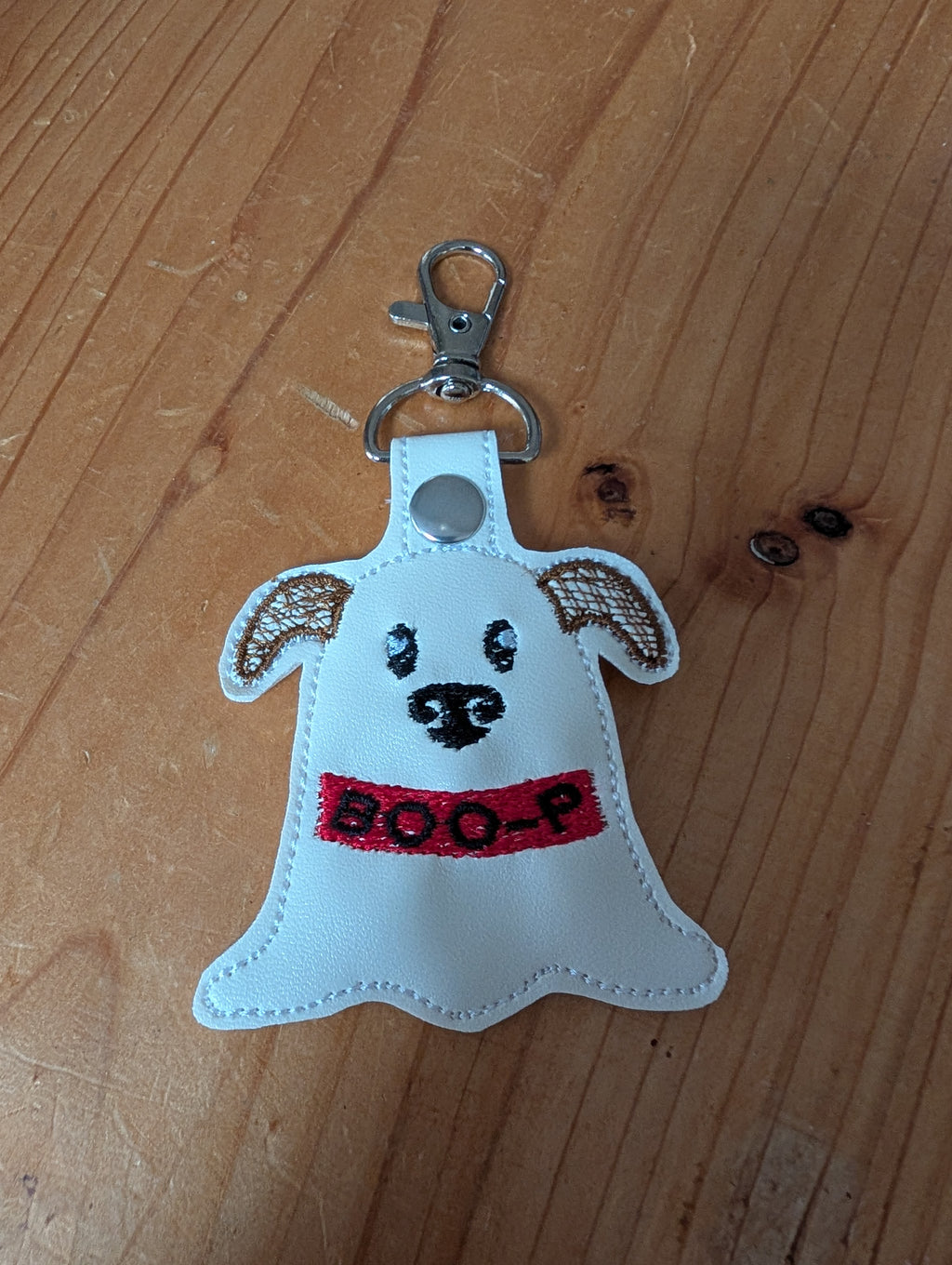 Ghost Dog "BOO-P" Embroidered Faux Leather Keychain / Bag Charm